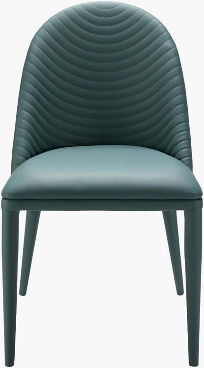 Front view of a Lacey Teal Dining Chair highlighting the sleek design