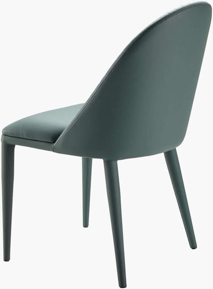 Back view of the Lacey Teal Dining Chair by Surya with faux leather upholstery.