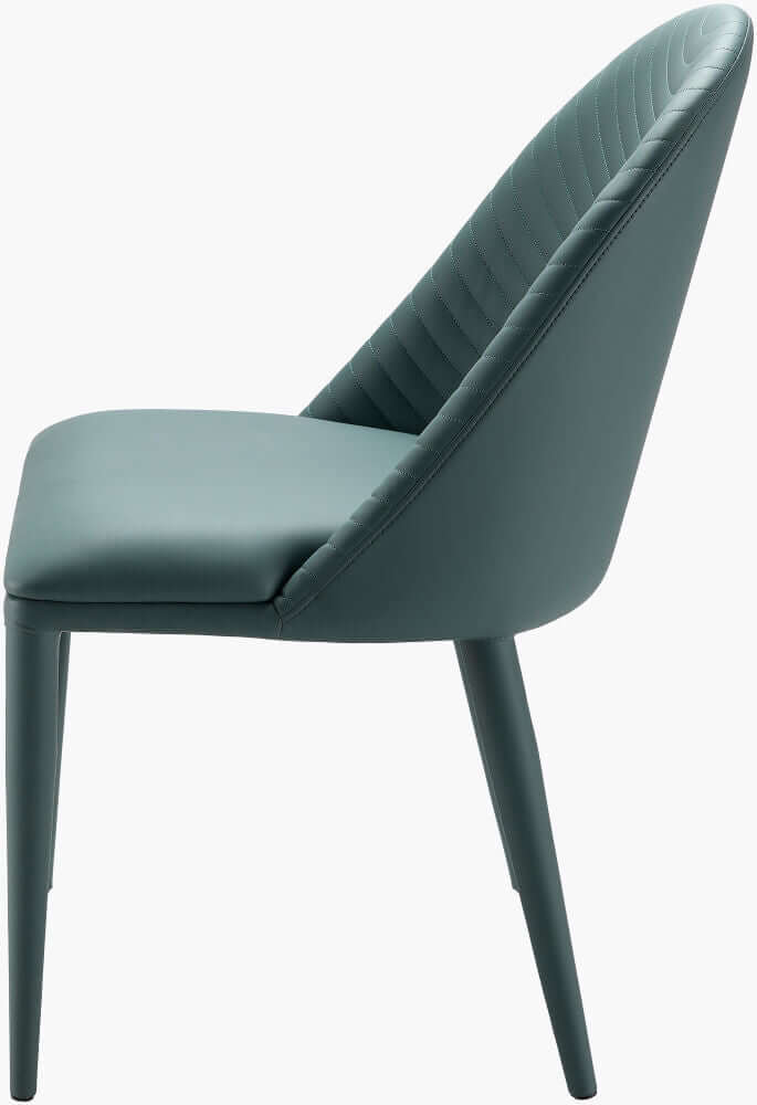 Side view of a Lacey Teal Dining Chair showing its minimalist modern design