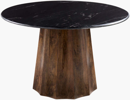 Surya Linus Dining Table with black marble top and dark brown mango wood base