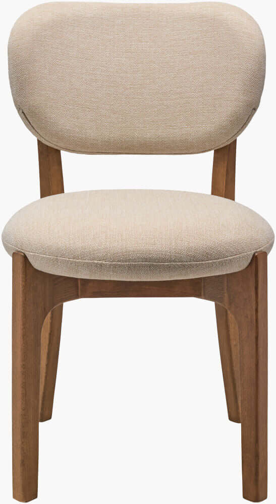 Front view of Devin Dining Chair with cream upholstery and solid beechwood frame.