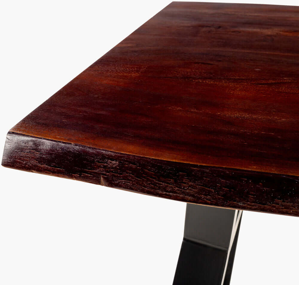 Detailed view of the sturdy iron base with a black powder-coated finish on the Stavanger Dining Table.