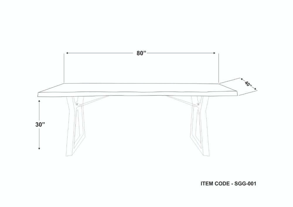 Dimensional sketch of the Stavanger Dining Table by Surya, showing 80-inch width and 40-inch depth.