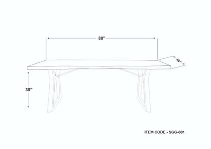 Dimensional sketch of the Stavanger Dining Table by Surya, showing 80-inch width and 40-inch depth.