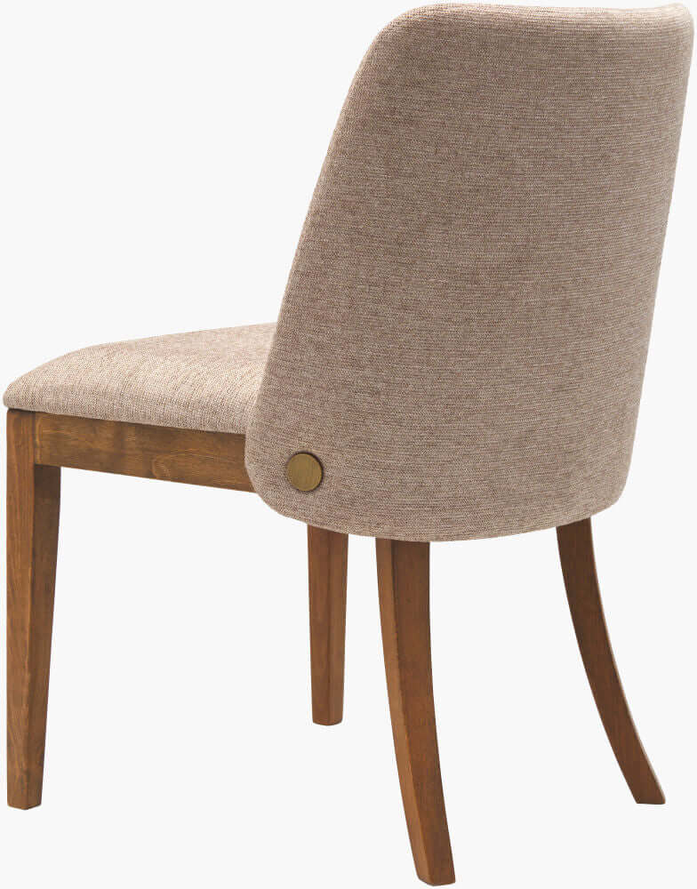 Side view of Brooke Dining Chair by Surya, showcasing its medium brown polyester upholstery and sleek beechwood legs.