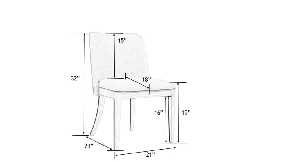 Dimension diagram of Surya Brooke Dining Chair with measurements of height, width, and depth.