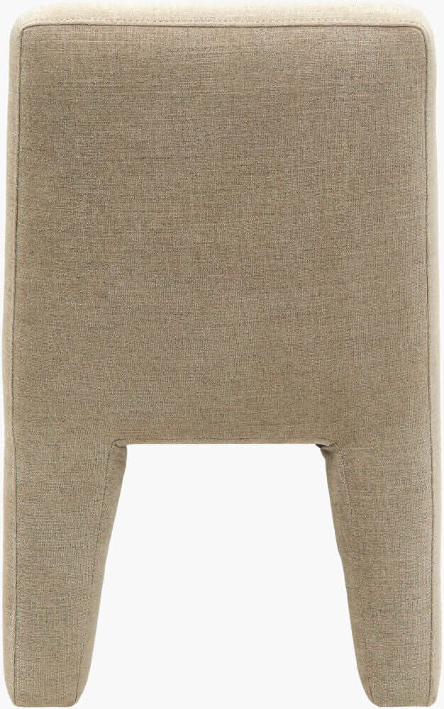 Back view of Surya Ginny taupe upholstered dining chair displaying its broad backrest and solid leg support.