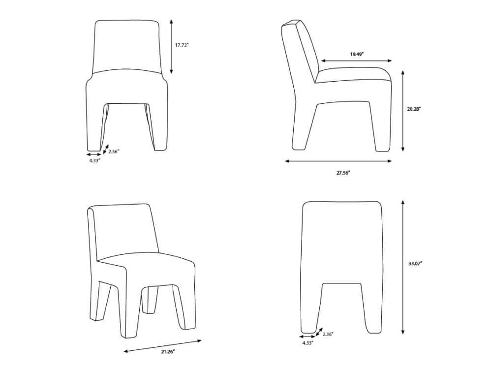 Dimensions diagram of the Ginny Dining Chair by Surya, displaying height, width, and depth.