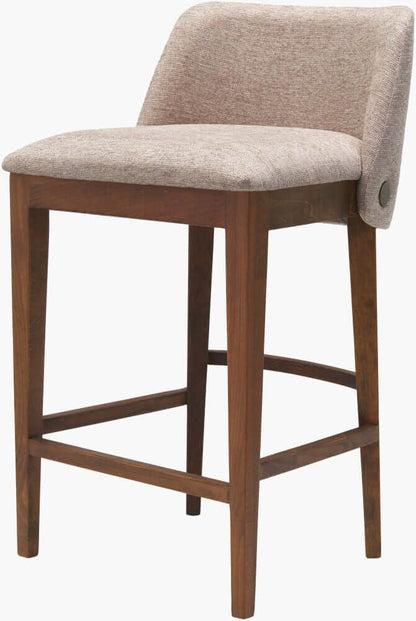 Modern Brooke Counter Stool with a comfortable beige upholstered seat and sturdy wooden legs by Surya.