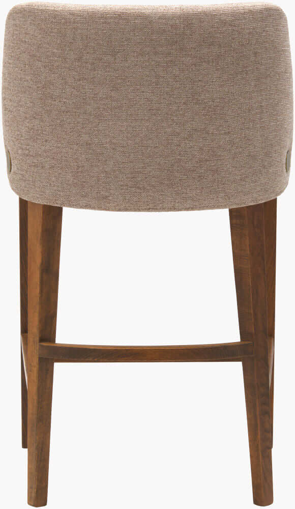 Surya Brooke Counter Stool back view highlighting the curved backrest and sturdy wooden legs.