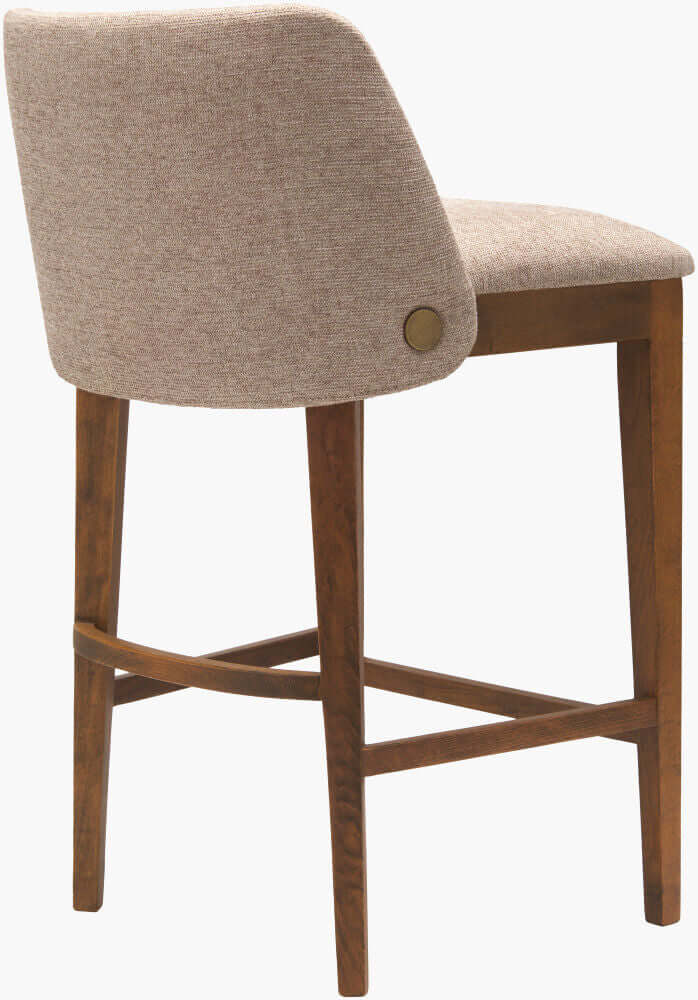 Detailed view of the Brooke Counter Stool's backrest and wooden frame, emphasizing the quality craftsmanship.