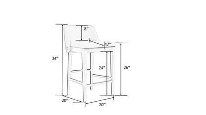 Brooke Counter Stool dimensions sketch by Surya showing height, width, and seat measurements.