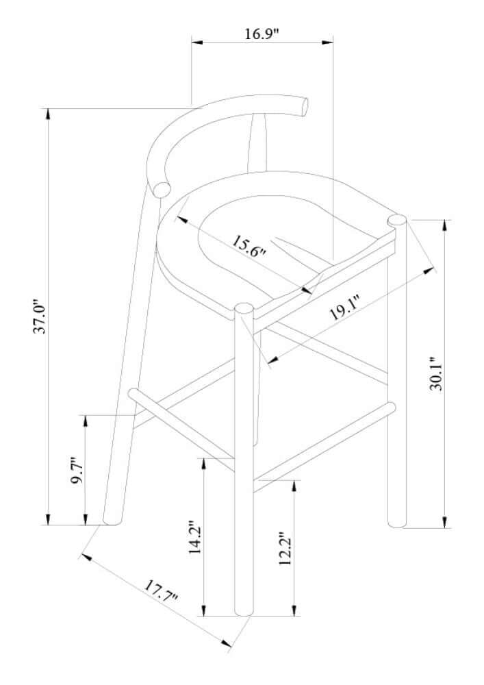 Callum bar stool dimensions diagram, showing height, width, and depth measurements.