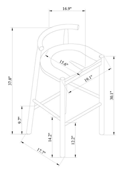 Callum bar stool dimensions diagram, showing height, width, and depth measurements.