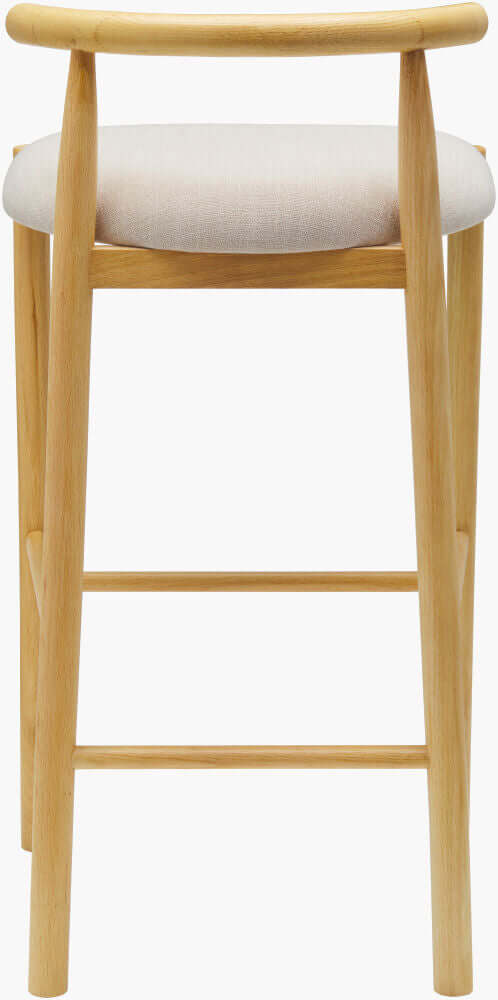 Back view of Callum upholstered bar stool by Surya, showing the smooth oak backrest.