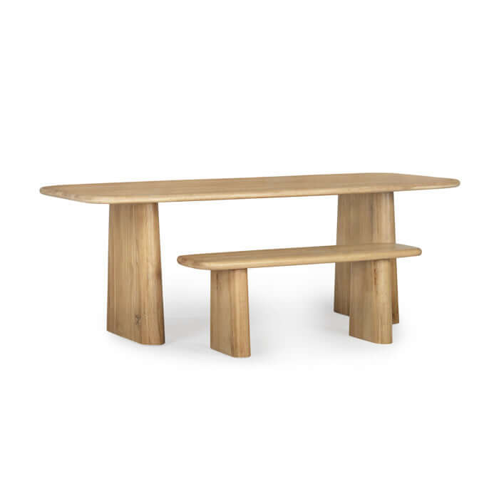 Laurel Dining Table Natural by Union Home paired with matching bench, emphasizing the modern oak design.