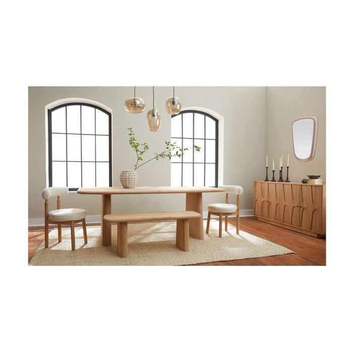 Laurel Dining Table Natural by Union Home, modern oak dining table in a contemporary dining setting.