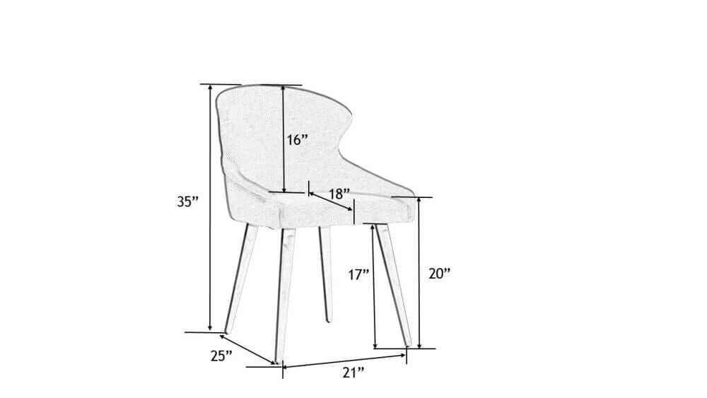 Dimension diagram of the Halie Dining Chair by Surya with labeled height, width, and depth.