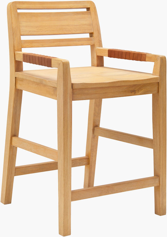 Front view of the Uintah Counter Stool by Surya, showcasing its natural oak finish and minimalist design.