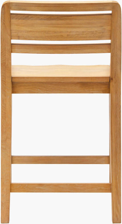 Back view of the Uintah Counter Stool by Surya, displaying the solid oak construction and minimalist style.