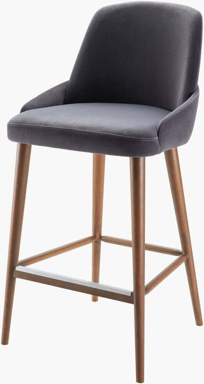 Angled view of the Celerio Metallic Counter Stool, highlighting its modern leather seat and sturdy metallic frame.