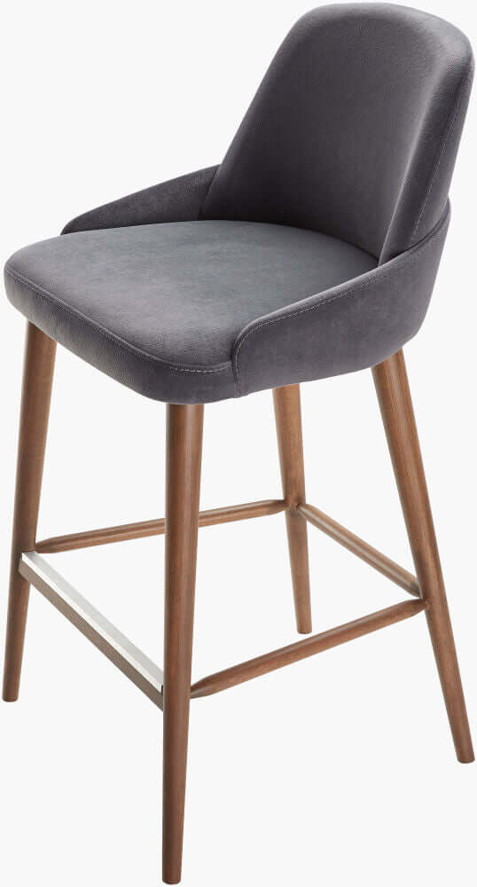 Angled view of the Celerio Metallic Counter Stool, highlighting its modern leather seat and sturdy metallic frame.