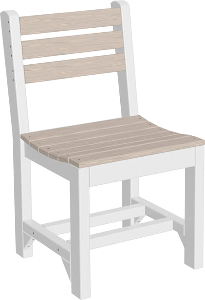 Poly Island Dining Chair in Birch & White with straight edge, low-back design, and weather-resistant polywood construction.