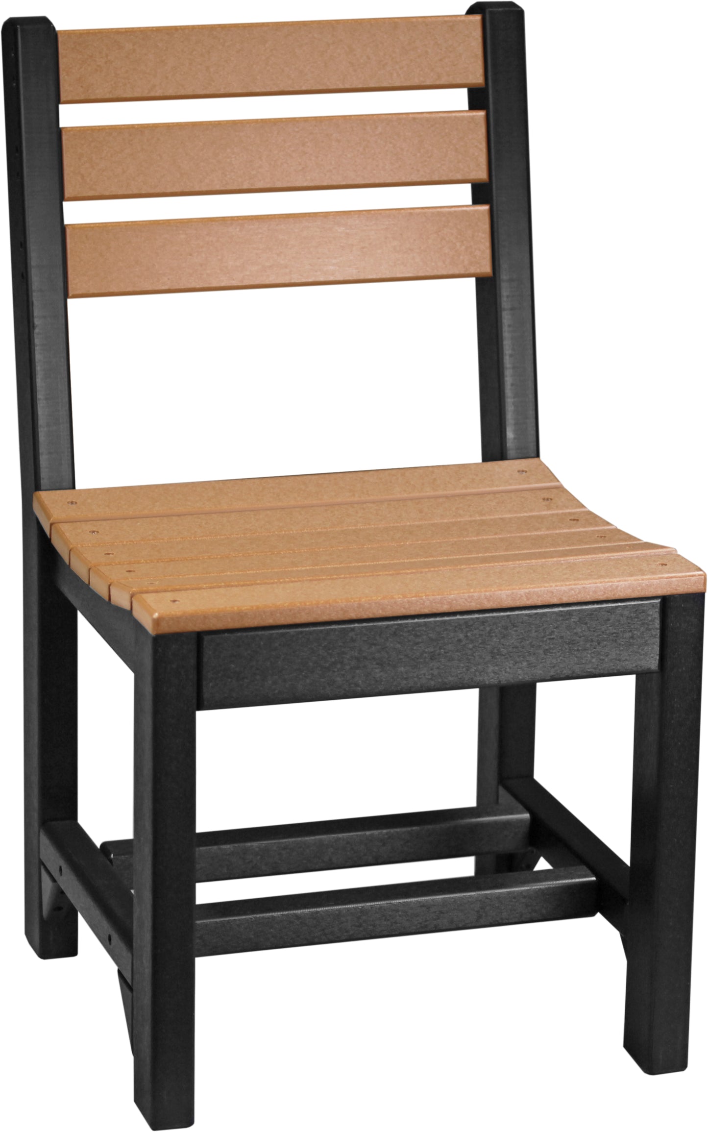 Poly Island Dining Chair in Cedar & Black, showcasing a classic and stylish two-tone design for outdoor dining.