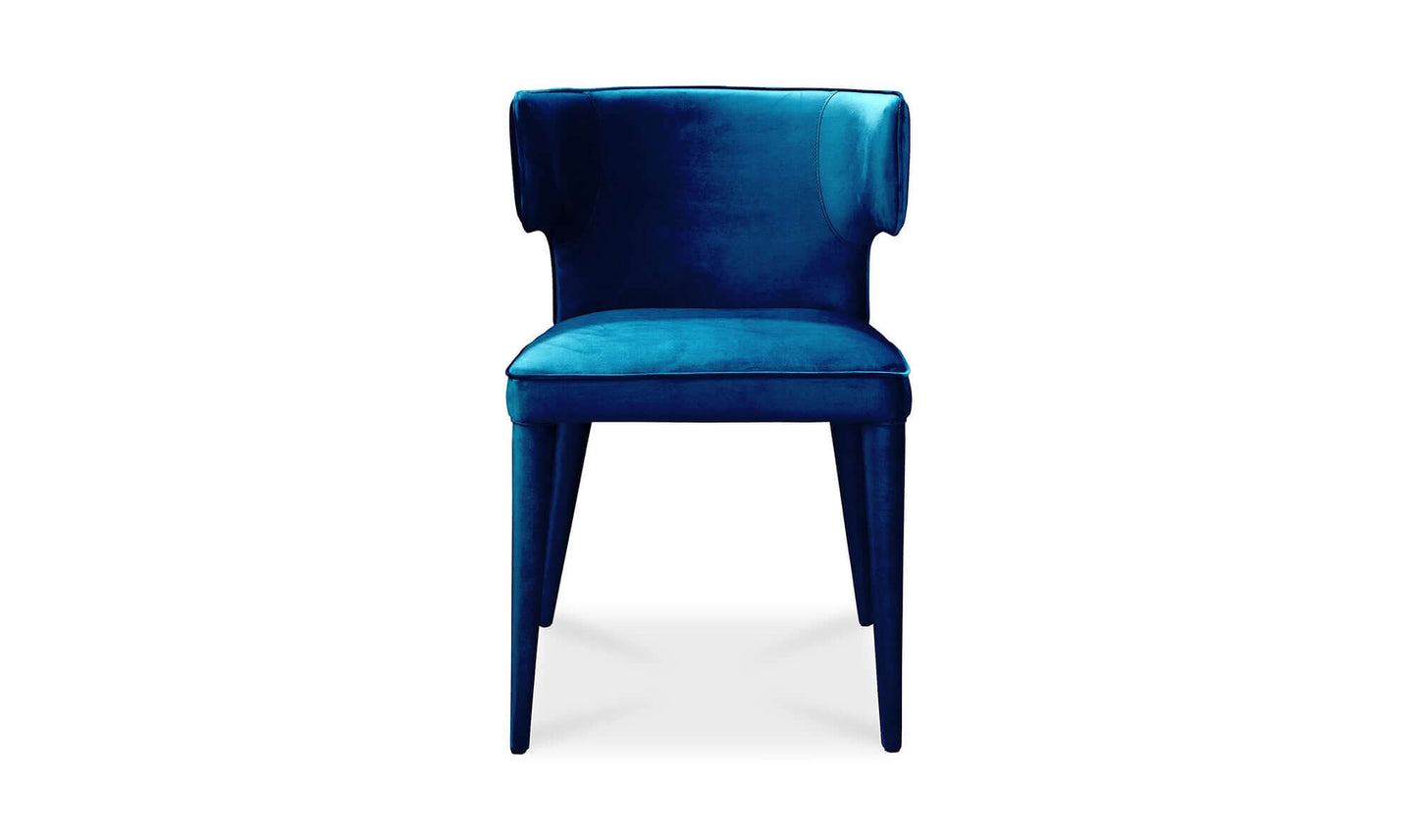 Front view of the Jennaya Teal Dining Chair highlighting its art deco design.