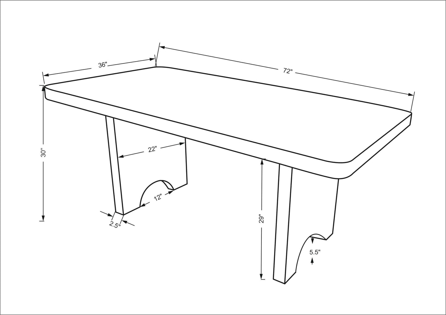 Line drawing of the Joiner Dining Table showcasing detailed dimensions and measurements.