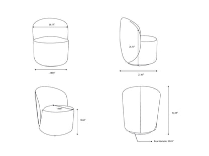 : Technical drawing of the Kamise brown side chair by Surya.