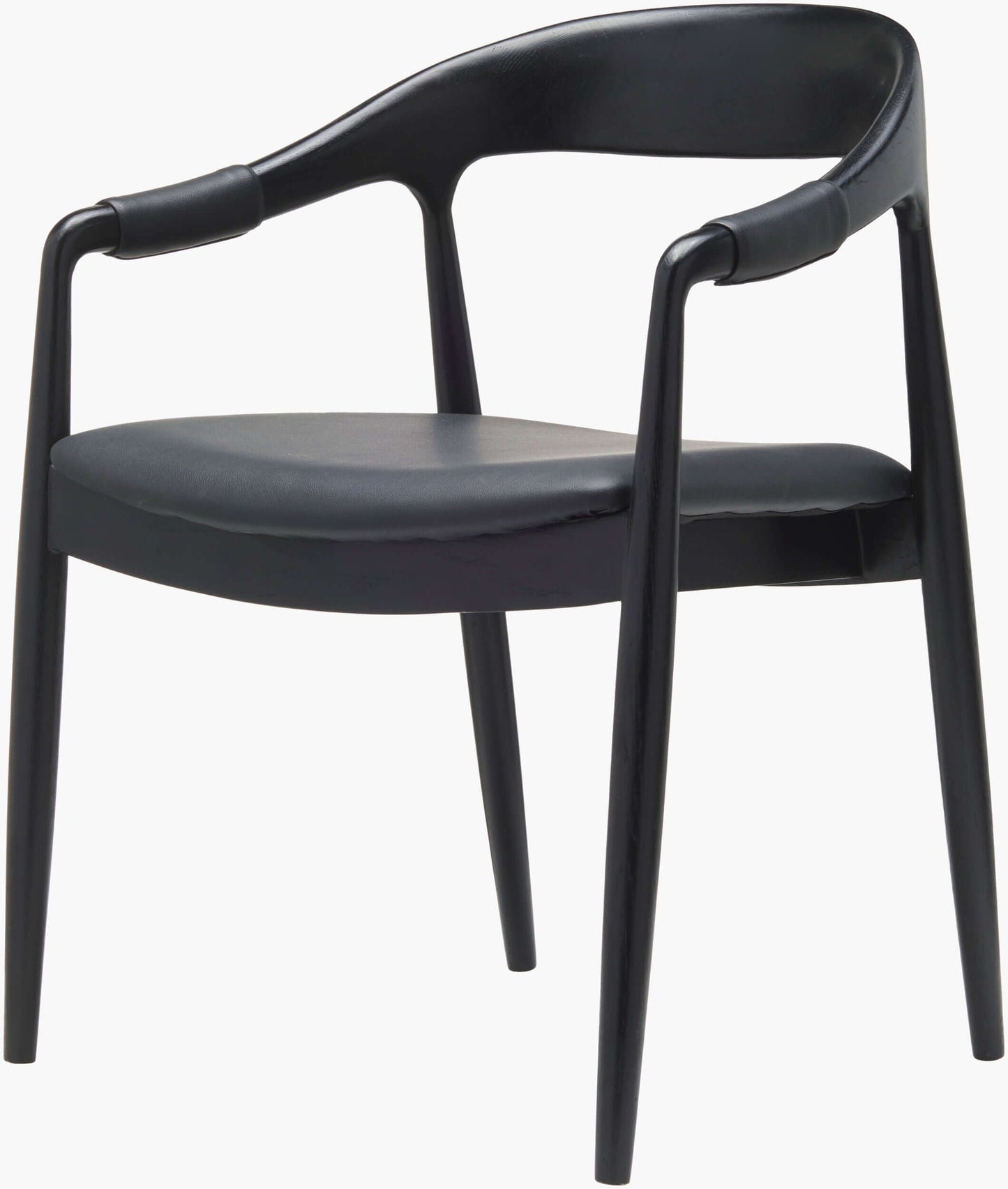 Front view of the Kisco Dining Arm Chair by Surya showing its black faux leather upholstery