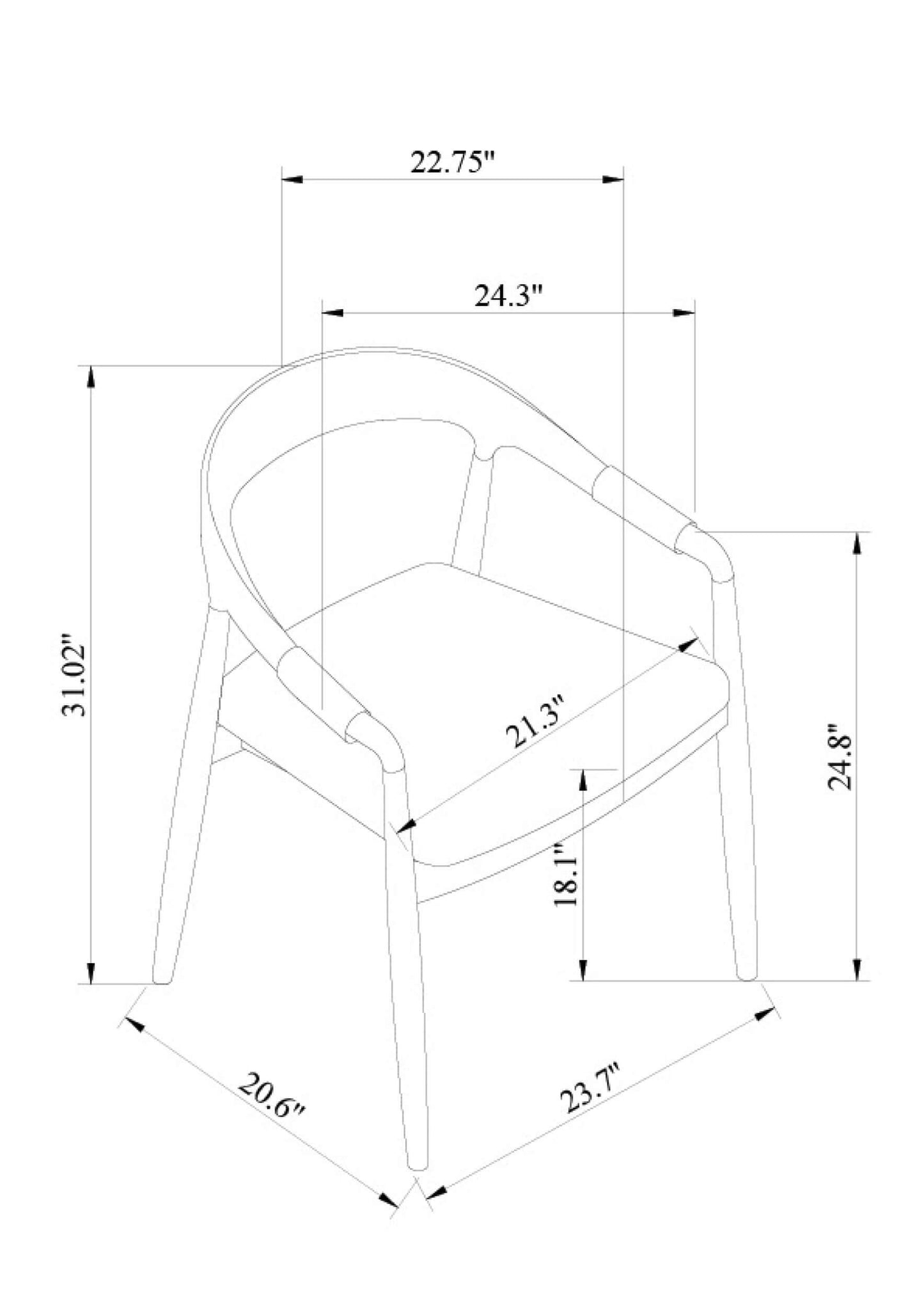 Dimensions diagram of the Kisco Dining Arm Chair by Surya with detailed measurements