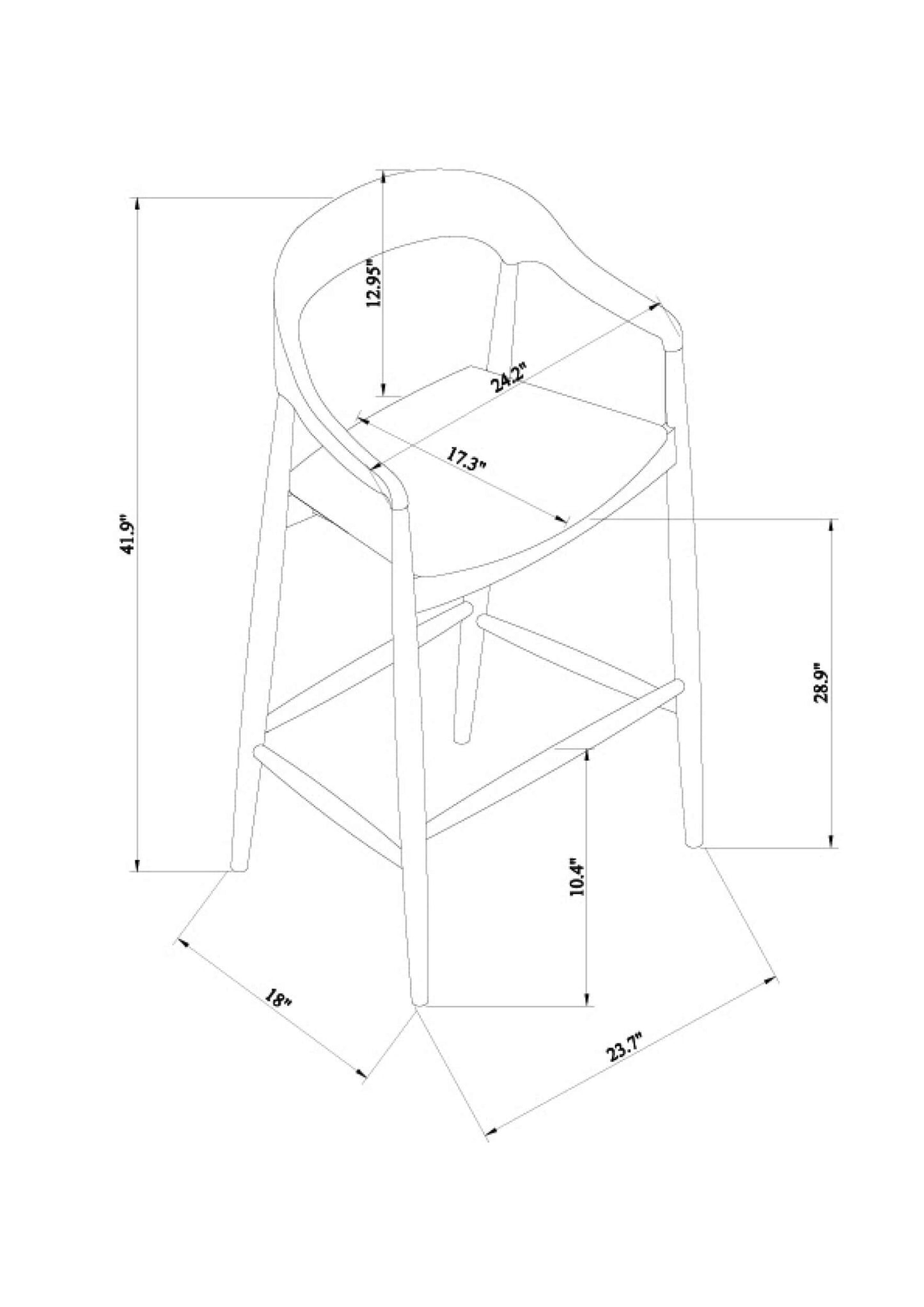 Detailed dimensions drawing of the Kisco Bar Stool by Surya, showcasing its height, width, and seat dimensions.