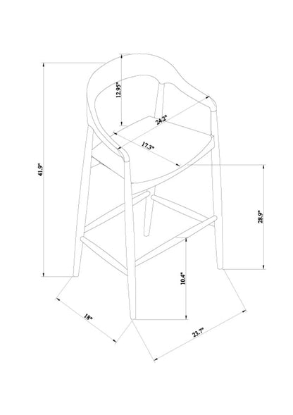 Detailed dimensions drawing of the Kisco Bar Stool by Surya, showcasing its height, width, and seat dimensions.