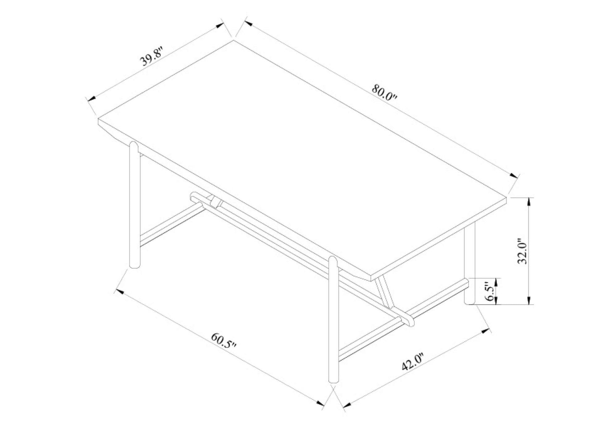 Detailed dimensions diagram of the Keating Dining Table by Surya showing height, length, and depth.