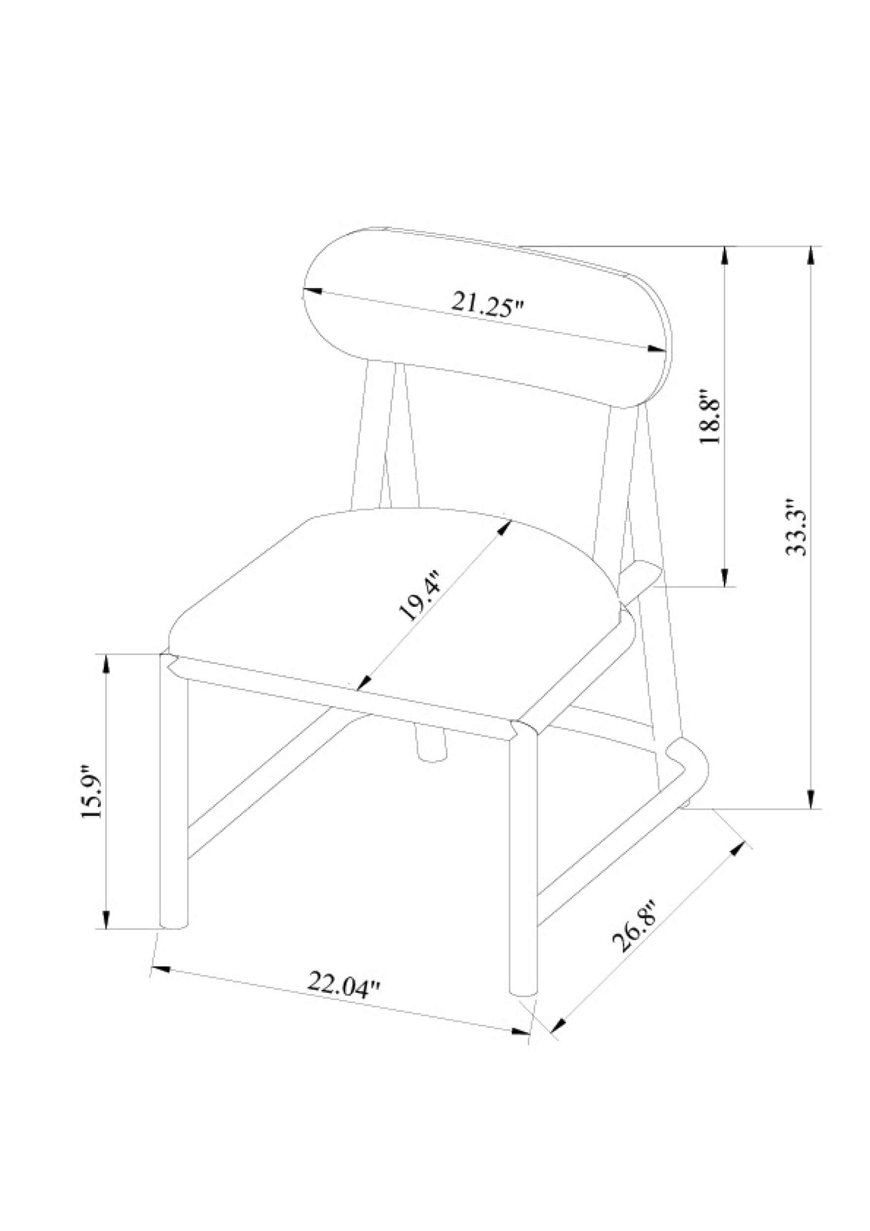 Detailed line drawing of Keating Dining Chair with dimensions for reference.