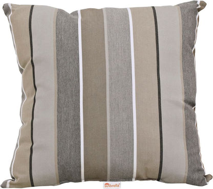 LuxCraft throw pillow in Milano Charcoal with neutral and dark stripes, crafted from durable Sunbrella® fabric for outdoor use.