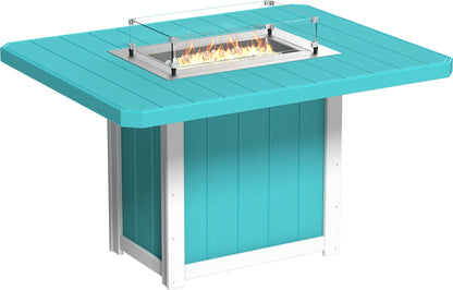 Charming outdoor arrangement featuring the Lumin 62" Fire Table in Aruba Blue & White, showcasing a vibrant touch.