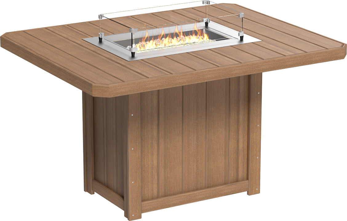 Detailed view of the Lumin 62" Rectangular Counter Fire Table showcasing the flame and tempered glass wind guard.