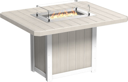 Close-up of the Lumin 62" Rectangular Fire Table in Birchwood & White, highlighting the elegant contrast and modern design.