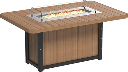 Lumin Rectangular Counter Fire Table in Antique Mahogany with Black accents, perfect for modern outdoor dining and entertaining.