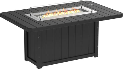 Sleek Black Lumin Rectangular Counter Fire Table 79", perfect for modern outdoor settings and cozy gatherings.