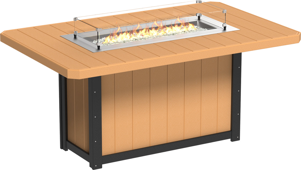 Cedar and Black Lumin Rectangular Counter Fire Table 79", ideal for enhancing any outdoor space with warmth and style.