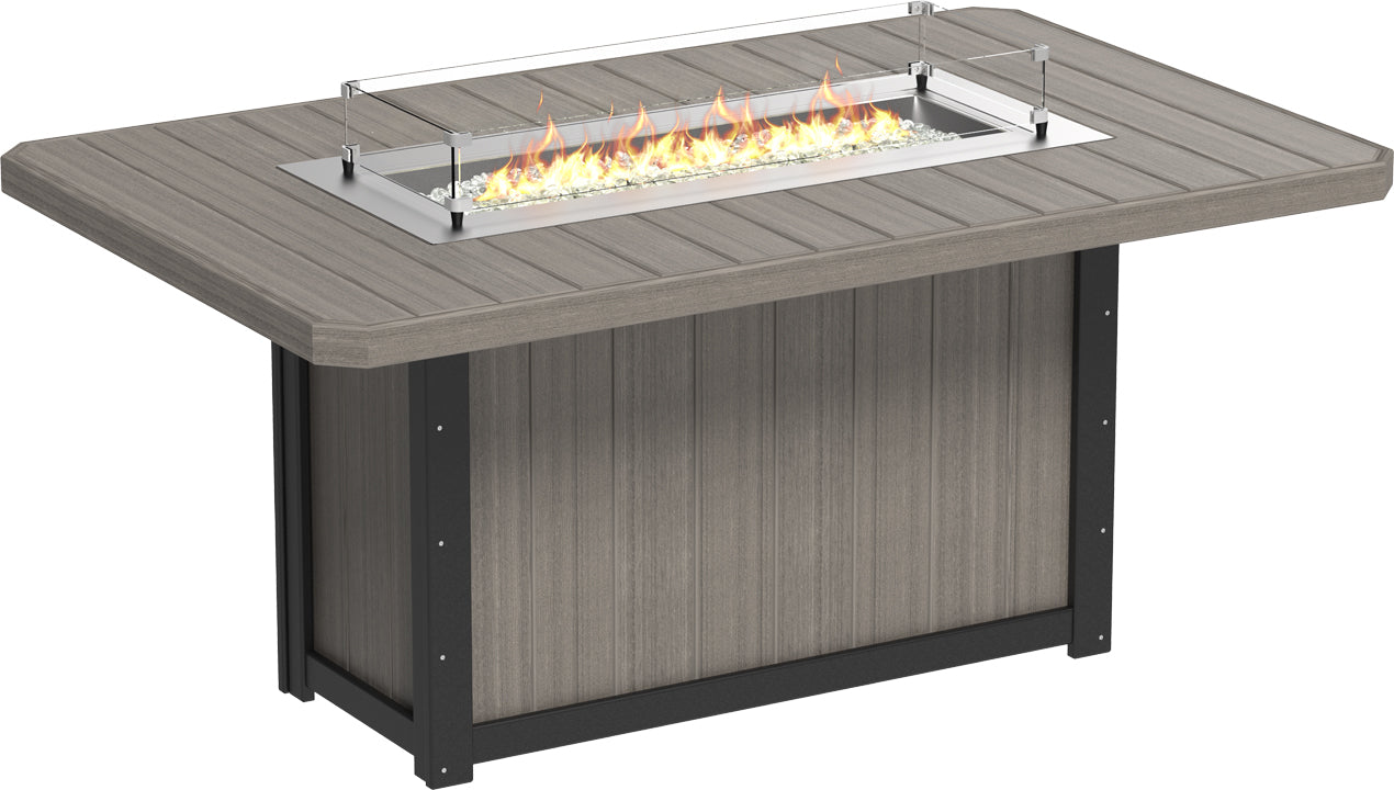 Coastal Gray and Black Lumin Rectangular Counter Fire Table 79", combining elegance and durability for a perfect outdoor fire table.