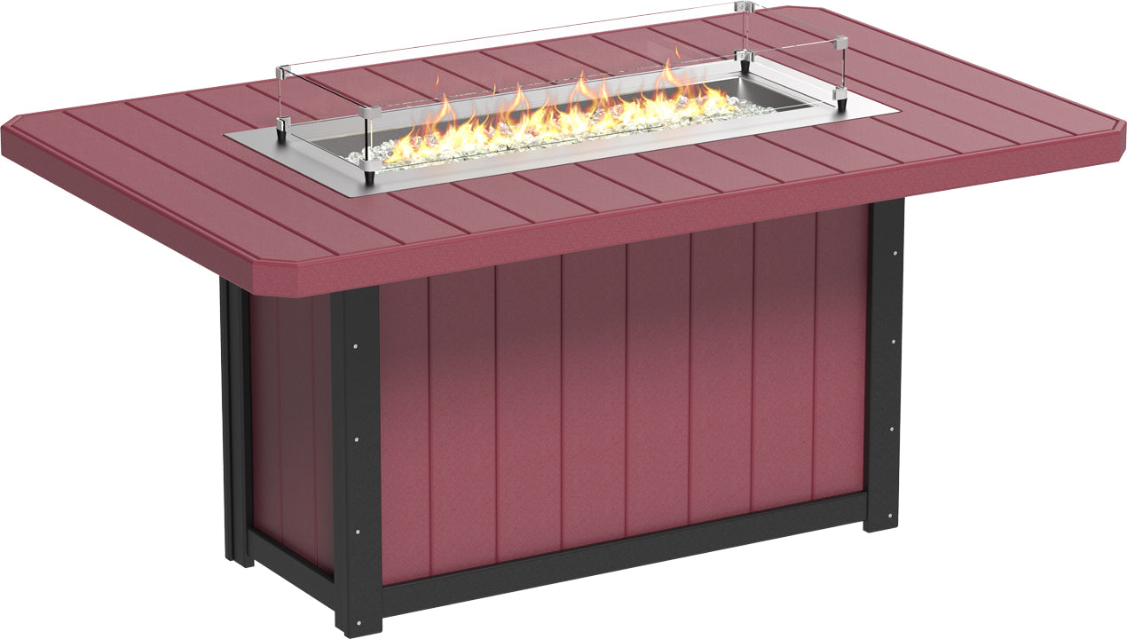 Lumin Rectangular Counter Fire Table in Cherrywood and Black, ideal for adding warmth and style to your outdoor space.