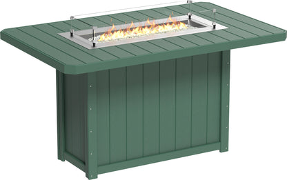 Lumin Rectangular Bar Fire Table 79" in Green, featuring a rich green hue and sturdy construction ideal for outdoor enjoyment.