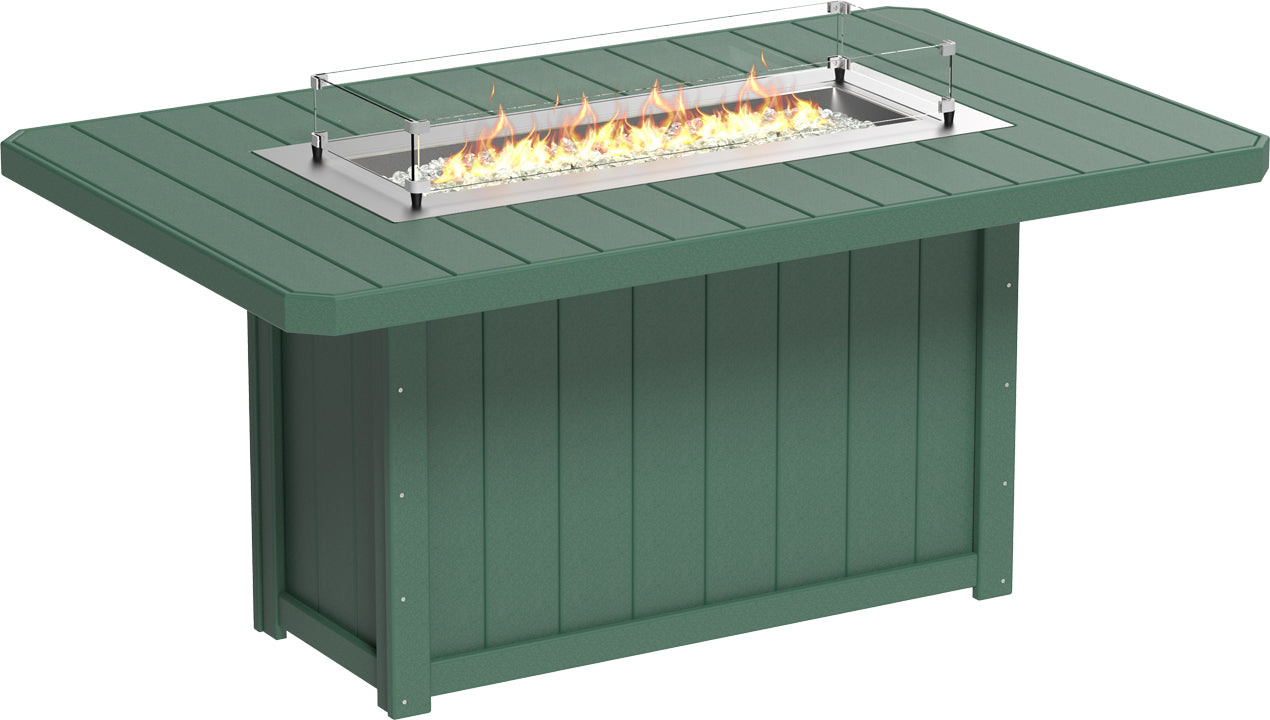 Lumin Rectangular Counter Fire Table in Green, bringing a fresh and vibrant look to your backyard oasis.