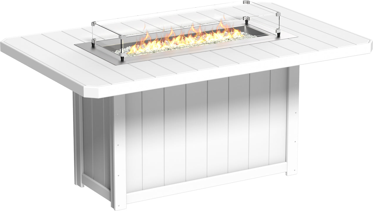 Lumin Rectangular Counter Fire Table in White, a timeless and elegant addition to any outdoor dining space.