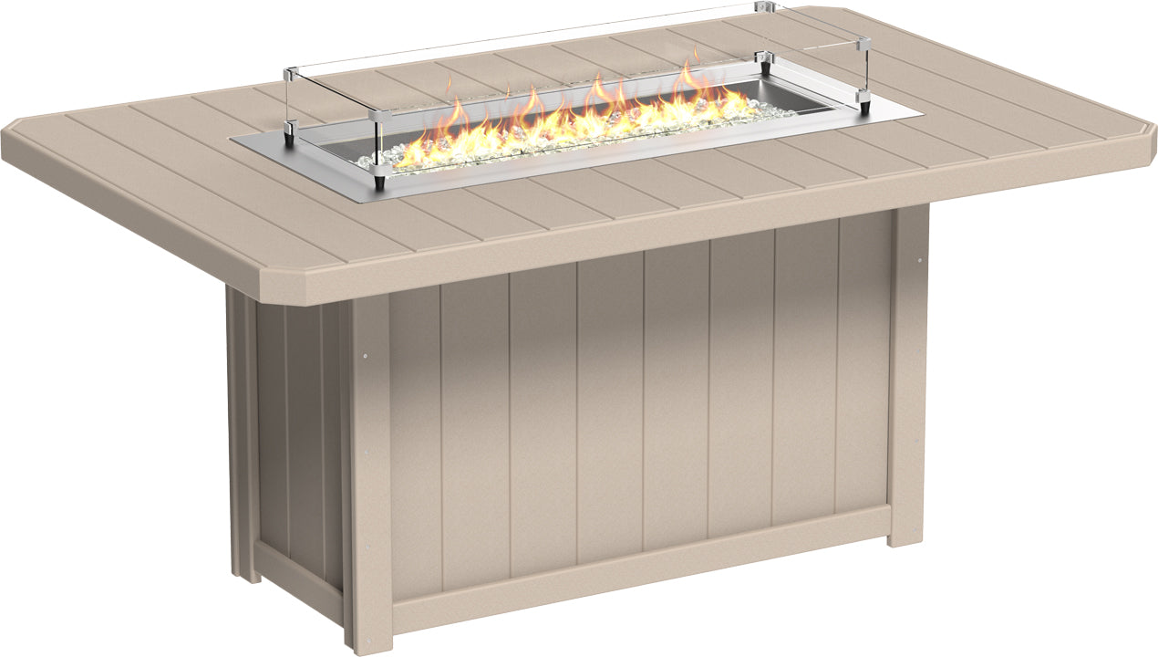 Weatherwood Lumin Rectangular Counter Fire Table 79", offering durability and charm for any outdoor decor.